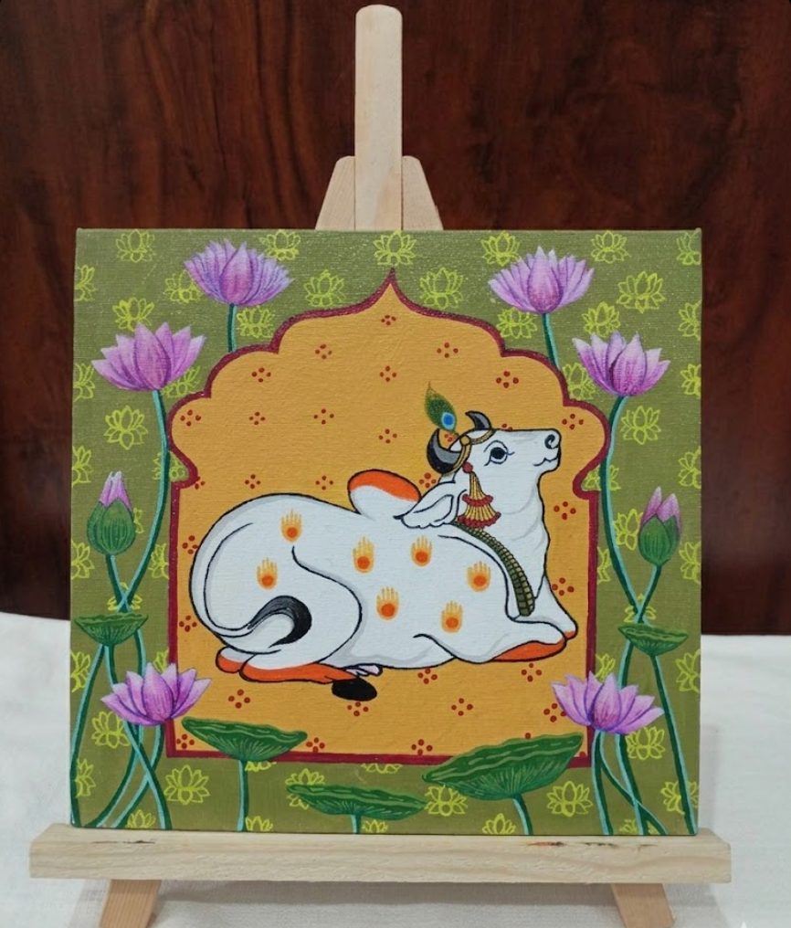 Divine Pichwai Cow Acrylic Painting - Table Decor
