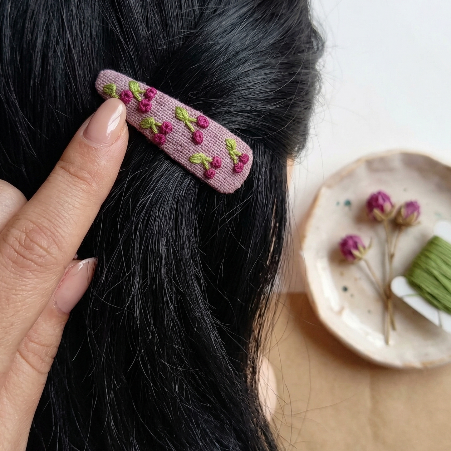 Hand-Stitched Floral Clips
